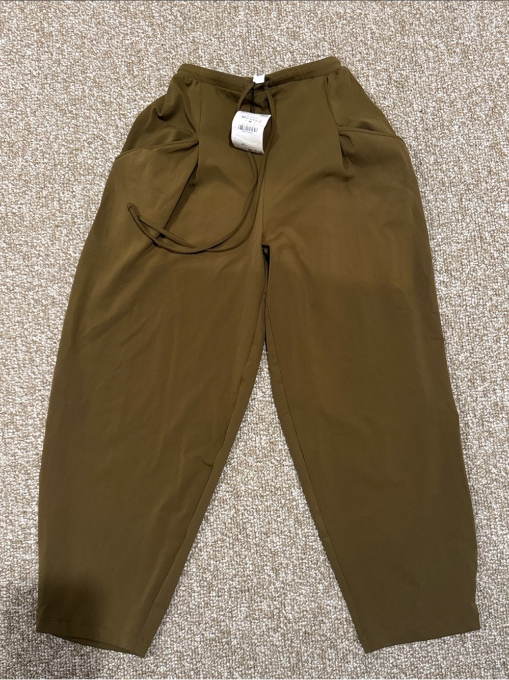 Olive Green High-Waist Tapered Pants